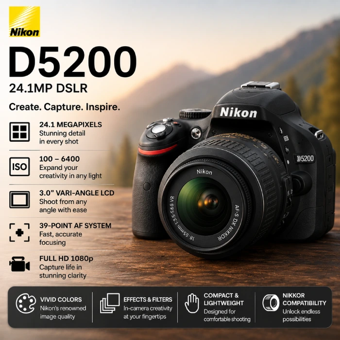 Buy Refurbished and Second Hand Nikon D5200 Online at Cashify Store