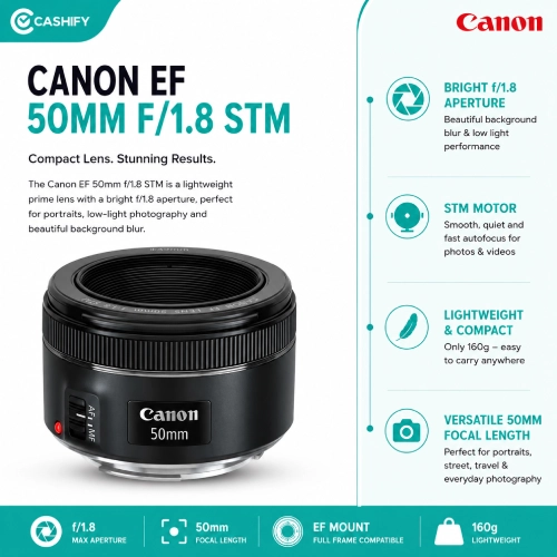 Certified Refurbished Canon EF50MM F/1.8 STM Lens | 6-Month