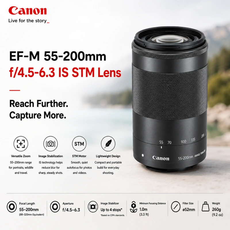 Certified Refurbished Canon EF-M 55-200mm f/4.5-6.3 IS STM | 6