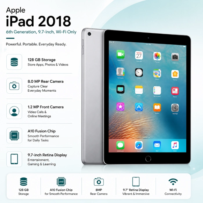 Certified Refurbished iPad 9.7 128 GB Wi-Fi Only (2018) | 6-Month
